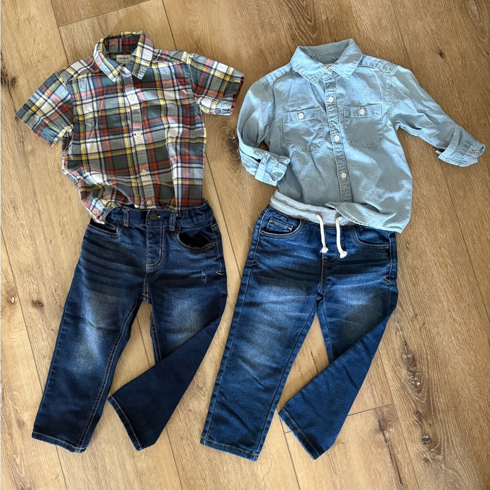 Bundle 3T Cat&Jack/Carter’s Jeans and Button Downs, Excellent Condition
